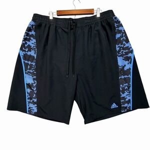 Adidas Men's Athletic Shorts Black Blue Camo Striped Drawstring Activewear 3XLT
